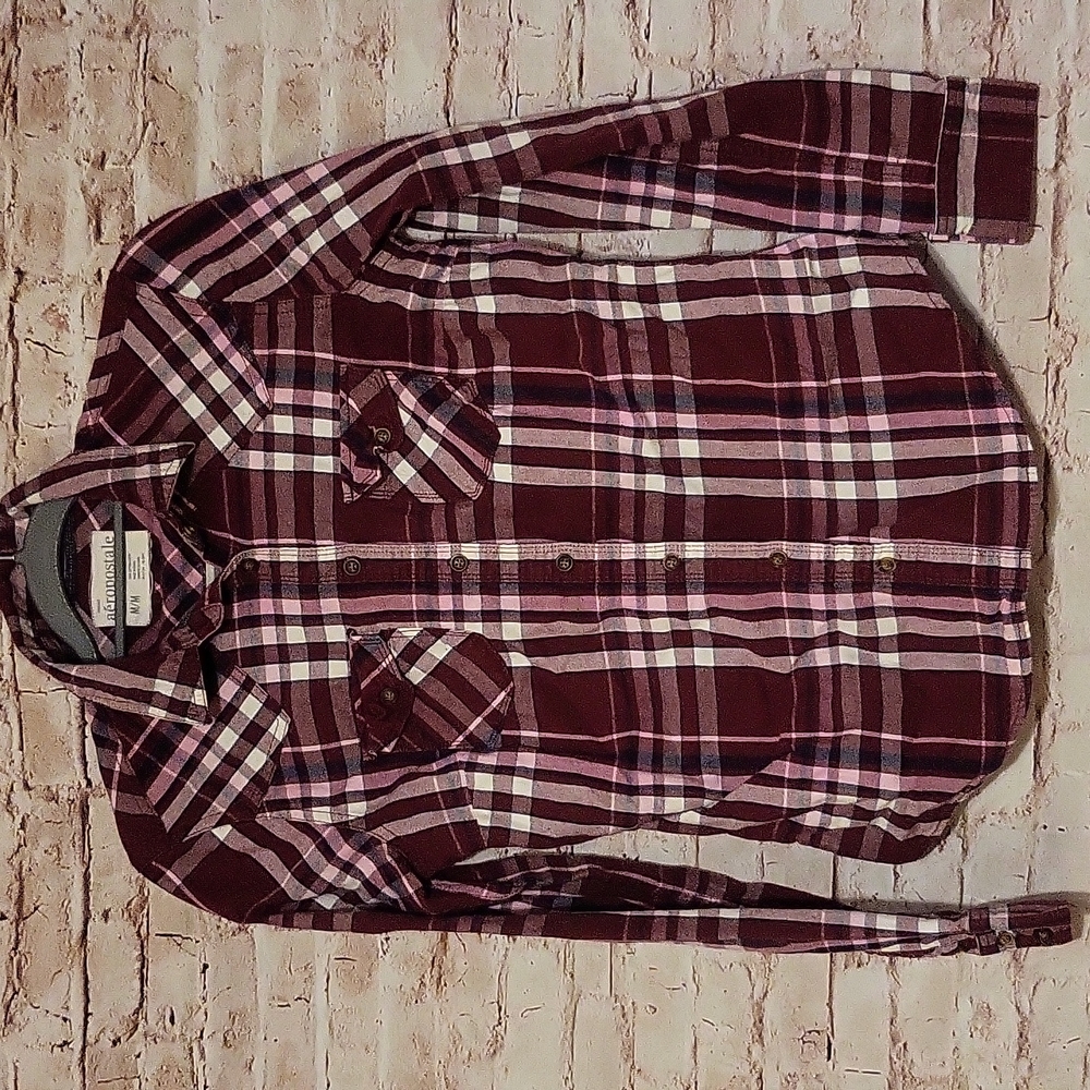 Aeropostale Burgundy and Pink Plaid Button Down Shirt